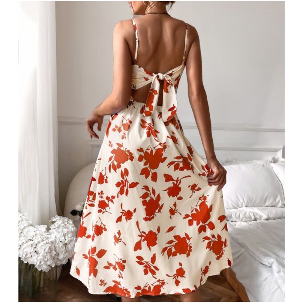 Boho Floral Print Open Back Tie Midi Dress - Picture 6 of 9